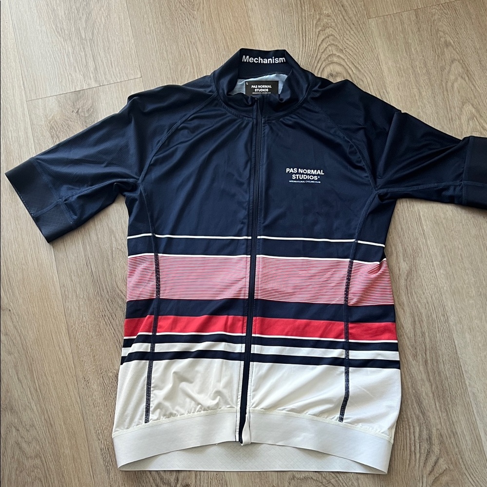 PAS NORMAL STUDIOS Men’s Navy & Red Striped Cycling Jersey